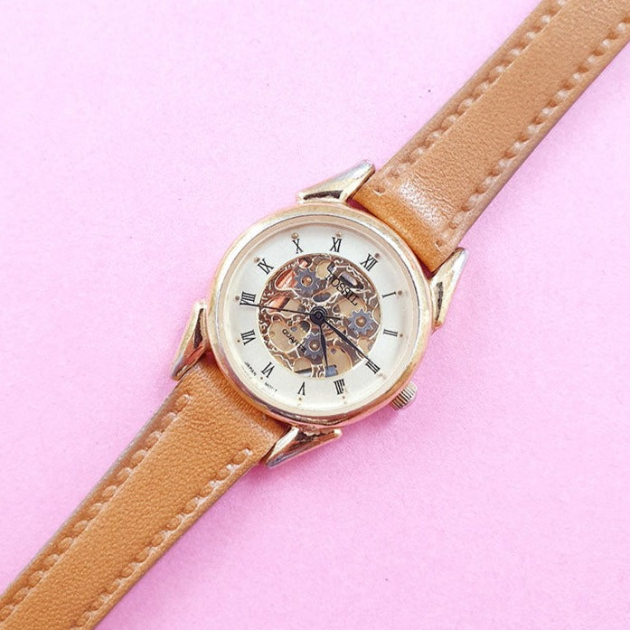Vintage Gold FOSSIL Watch with Leather Band Fossil | Accessories | Fossil Rare Vintage Skeleton Watch  main image 3