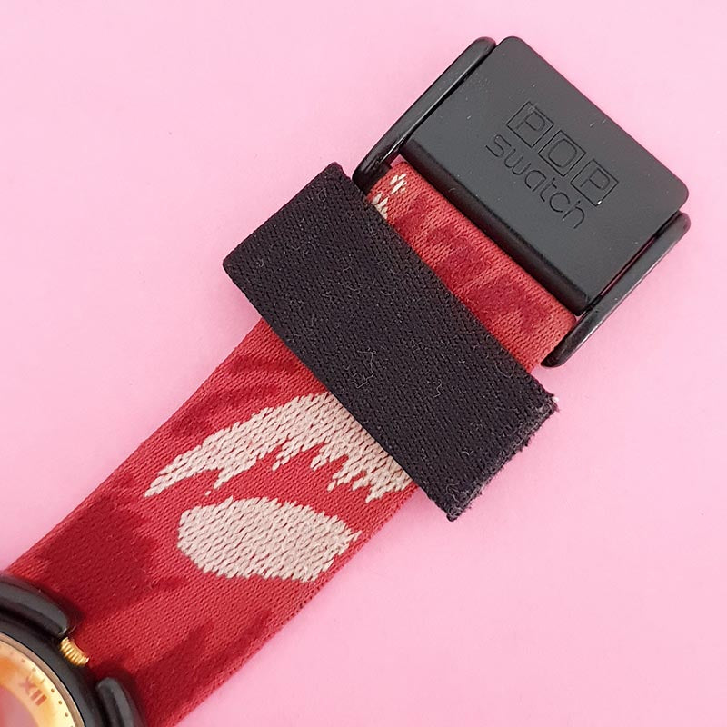 Swatch Watch POP - PWB160 - RED VELVET 1992 Swatch Pop PWB160 Red Velvet Watch | Gold Pop Swatch  main image 2