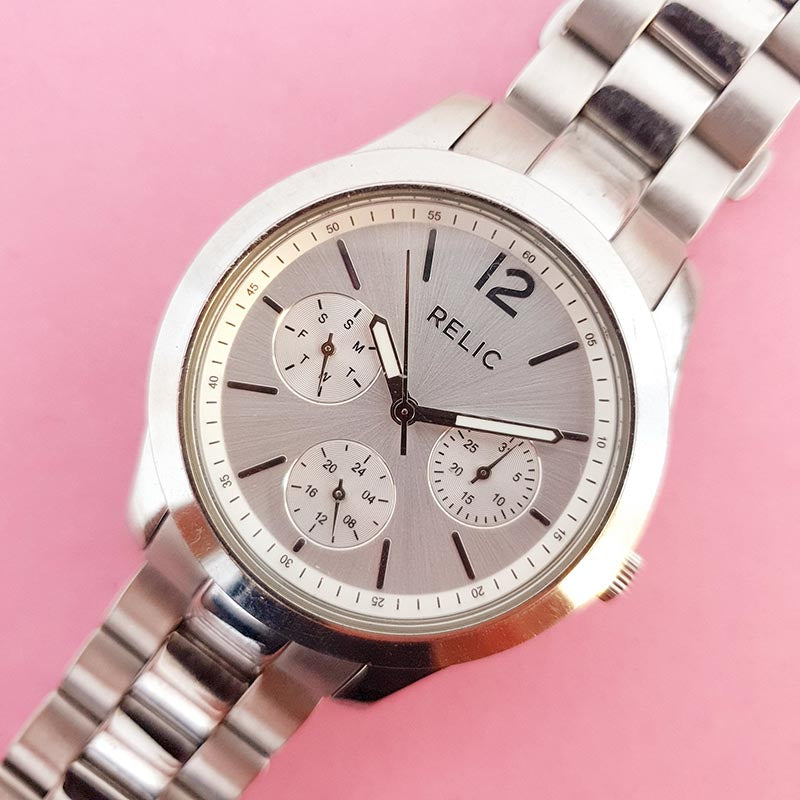 Vintage Chronograph Relic Women s Watch Silver tone Fossil Watch