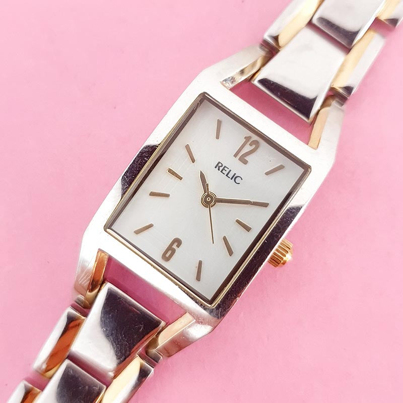 Vintage Rectangular Relic Women s Watch Two tone Fossil Watch