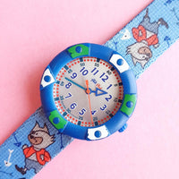 Vintage Flik Flak Blue Pirate Cats Watch for Women | Fun Swiss Watch