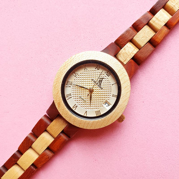 Vintage Two-tone Bobo Bird Wood Watch for Women |  Sleek Wooden Watch