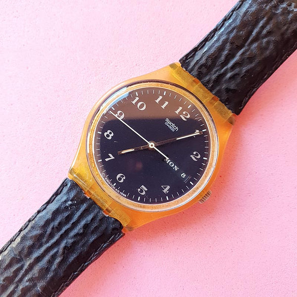 Vintage Black Swatch GK716 Women's Watch | Cool 90s Swatch Watch