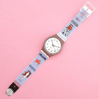 Vintage Swatch PURPLE-AND-WHITE GV122 Watch for Her | Classic Swatch for Her