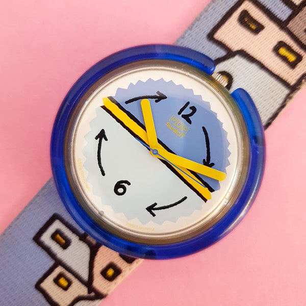 Vintage Pop Swatch Kasbannight PMN101 Watch for Women | Blue 90s Swatch