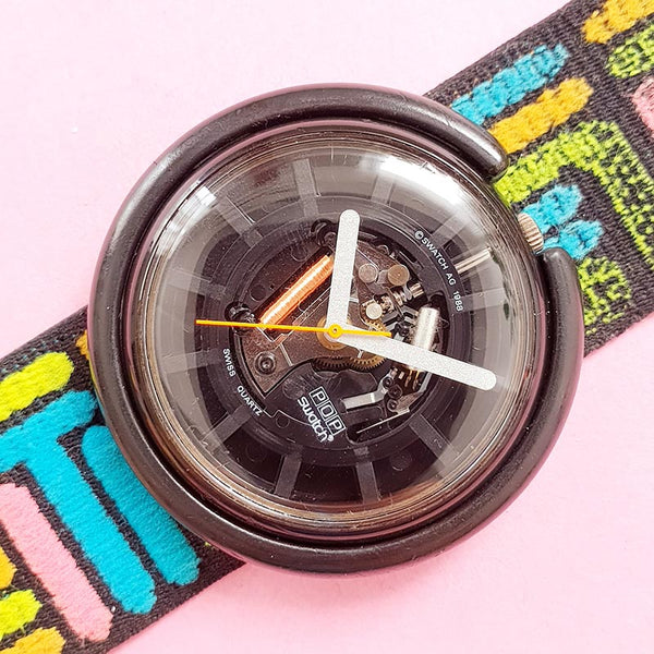 Vintage Pop Swatch RED LIGHTS BB108 Watch for Women | Rare Skeleton 80s Swatch