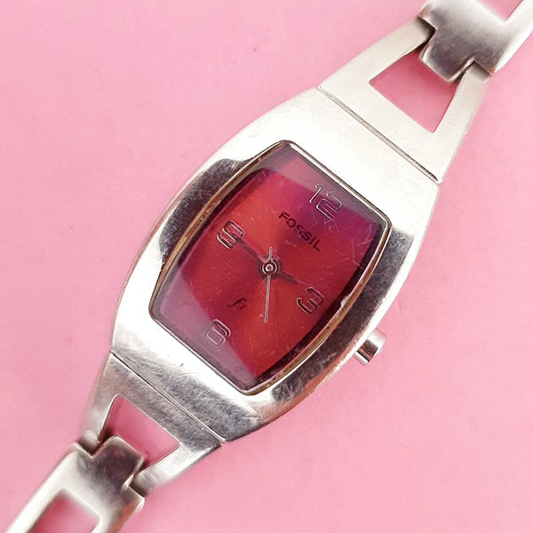 Vintage Small Purple-dial Fossil Women's Watch | Silver-tone Fossil Watch