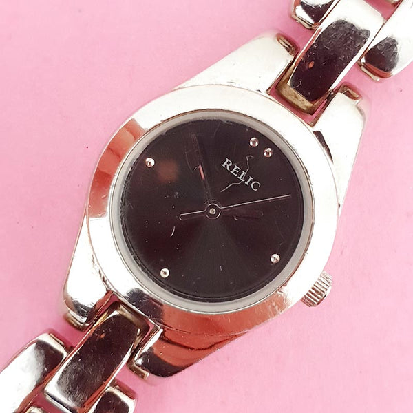 Vintage Black-dial Relic Women's Watch | Silver-tone Fossil Watch