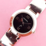 Vintage Minimalist Black-dial Fossil Women's Watch | Silver-tone Fossil Watch