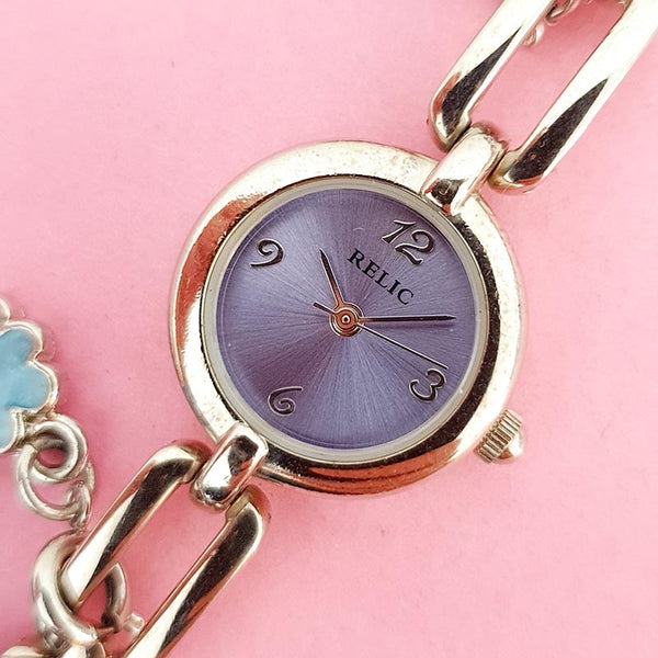 Vintage Purple-dial Relic Women's Watch | Silver-tone Fossil Watch