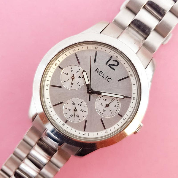 Vintage Chronograph Relic Women s Watch Silver tone Fossil Watch