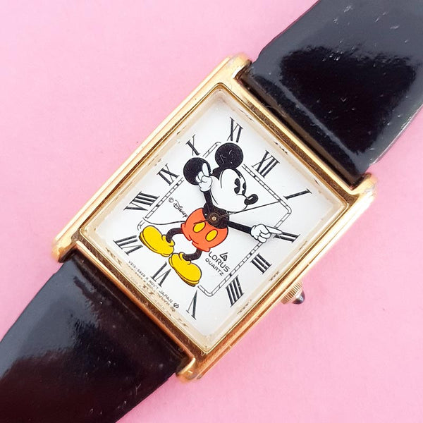 Vintage Gold-tone Mickey Mouse Rectangular Lorus V515 5928 R Tank Watch for Women | Retro Disney Watch