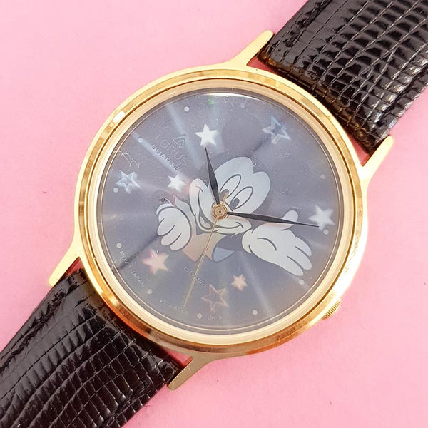 Vintage Gold-tone Mickey Mouse Lorus V515 8E68 UH2 Holographic Watch for Women | Elegant Disney Watch