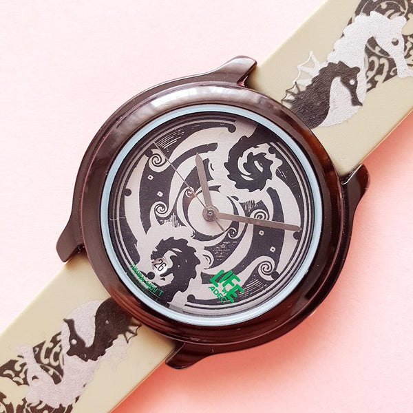 Vintage Abstract Seahorse LIFE by ADEC Watch | Black Quartz Citizen Watch