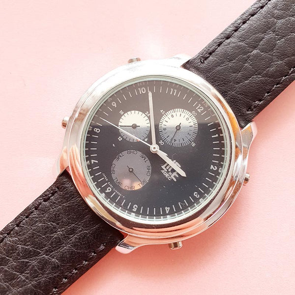 Vintage Silver-tone Black ADEC by CITIZEN Watch | Chronograph Watch