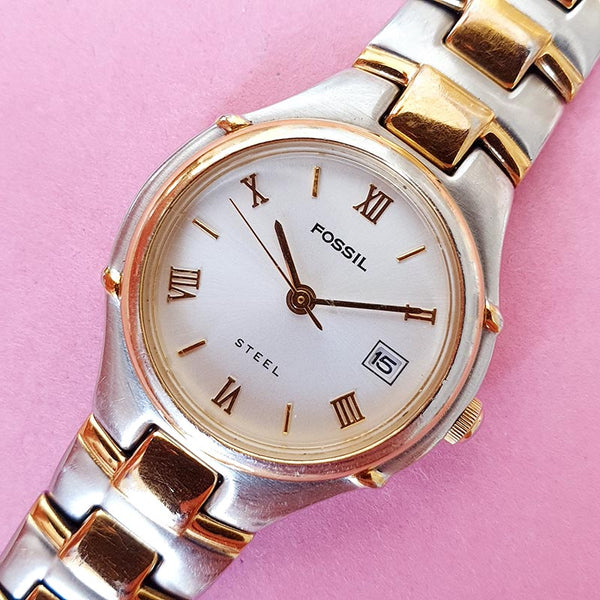 Pre-owned Two-tone Steel Fossil Watch for Her | Vintage Designer Watch