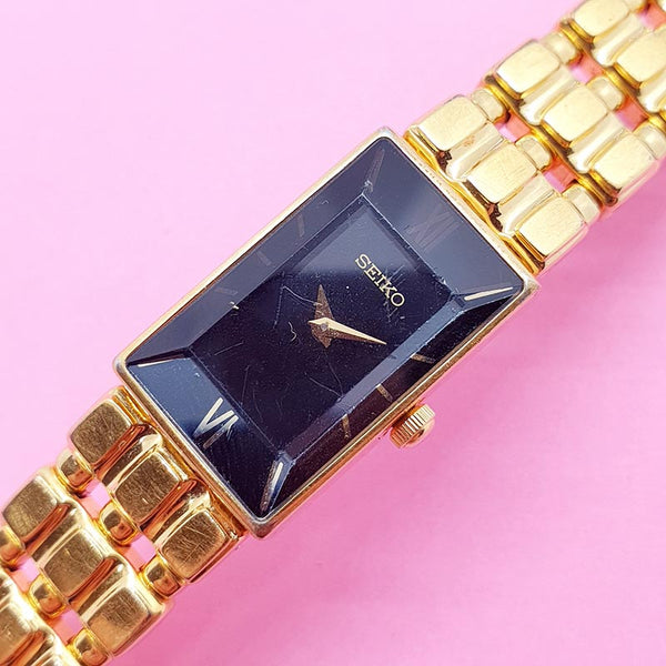 Pre-owned Rectangular Seiko Women's Watch | Luxurious Black Dial Watch