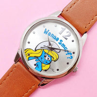 Vintage Elegant Smurf Watch for Women | Silver-tone Ladies Watch