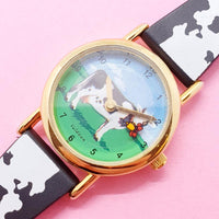 Vintage Valdawn with a Cow Watch for Women | Fun Gold-tone Watch